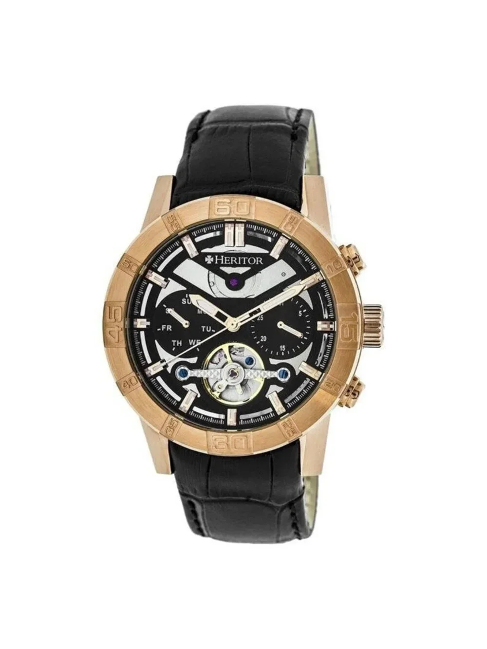 NWT Heritor Hannibal Quartz Black Dial Black Leather Men's Watch